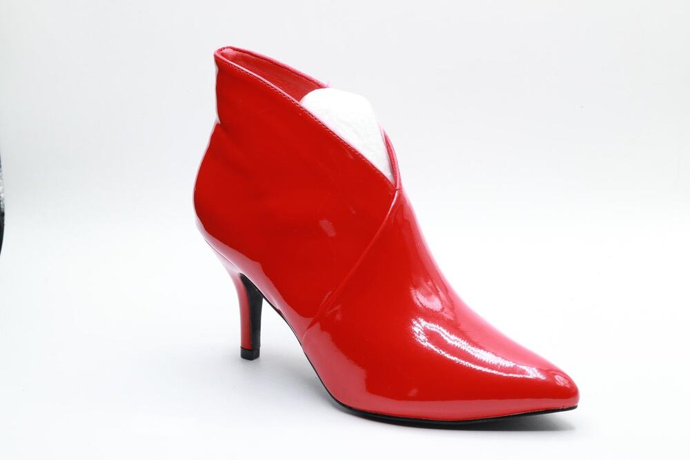 ALLEGRA K WOMEN'S V SHAPE POINTED TOE RED STILETTO HEEL ANKLE BOOTS - 5.5 M US